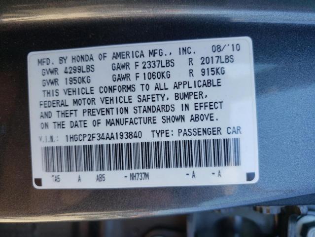 Photo 10 from auction – 2010 HONDA ACCORD LX with VIN 1HGCP2F34AA193840