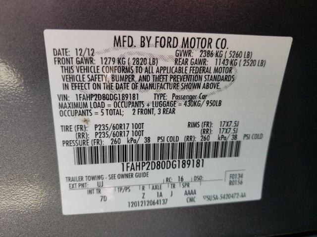 Photo 10 from auction – 2013 FORD TAURUS SE with VIN 1FAHP2D80DG189181