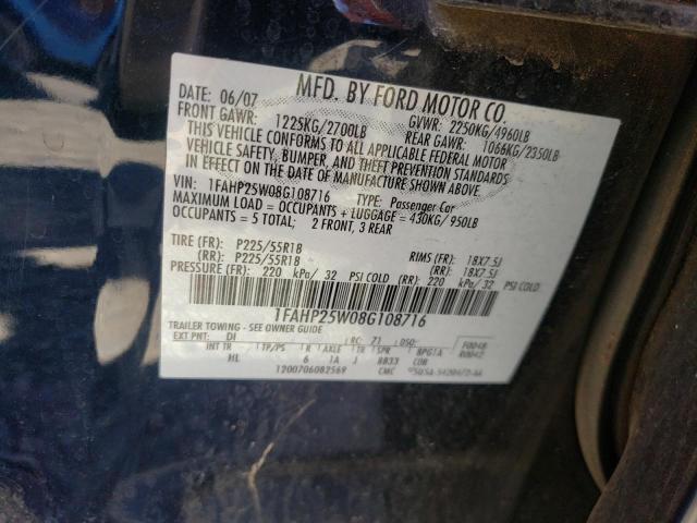 Photo 10 from auction – 2008 FORD TAURUS LIM with VIN 1FAHP25W08G108716