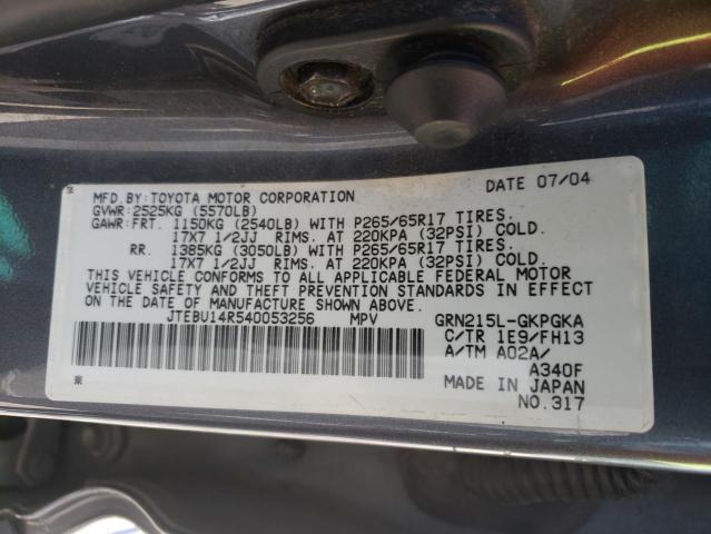 Photo 10 from auction – 2004 TOYOTA 4RUNNER SR with VIN JTEBU14R540053256