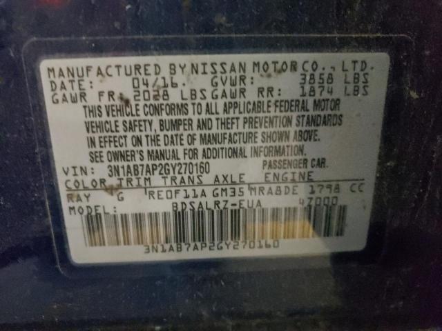Photo 10 from auction – 2016 NISSAN SENTRA S with VIN 3N1AB7AP2GY270160
