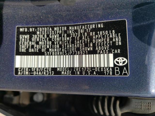 Photo 10 from auction – 2018 TOYOTA COROLLA L with VIN 5YFBURHE5JP738921