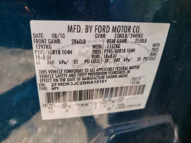 Photo 10 from auction – 2011 FORD EDGE SEL with VIN 2FMDK3JC2BBA15151