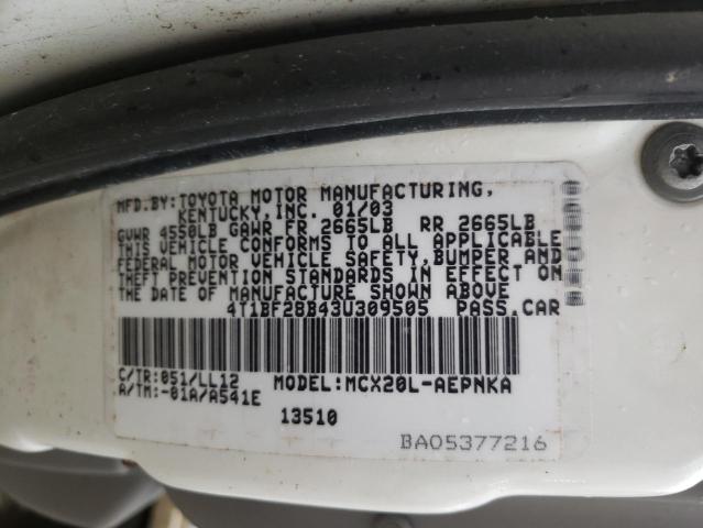Photo 10 from auction – 2003 TOYOTA AVALON XL with VIN 4T1BF28B43U309505