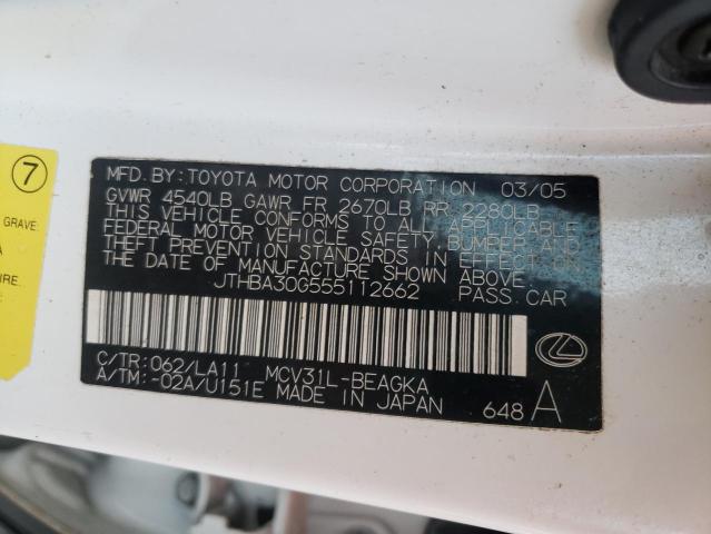 Photo 10 from auction – 2005 LEXUS ES 330 with VIN JTHBA30G555112662