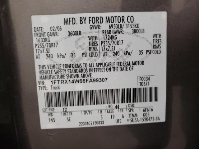 Photo 10 from auction – 2006 FORD F150 with VIN 1FTRX14W66FA99307
