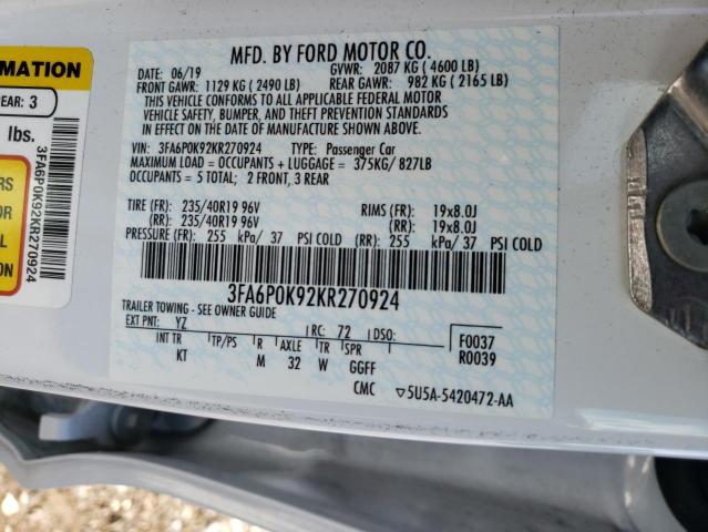 Photo 10 from auction – 2019 FORD FUSION TIT with VIN 3FA6P0K92KR270924