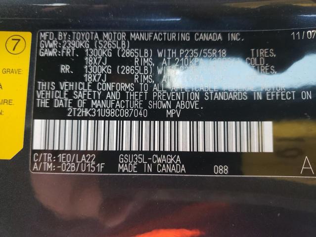 Photo 10 from auction – 2008 LEXUS RX 350 L with VIN 2T2HK31U98C087040