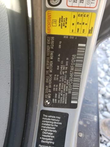 Photo 10 from auction – 2007 BMW X3 3.0SI with VIN WBXPC93467WF01268