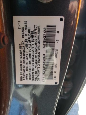 Photo 10 from auction – 2012 HONDA CIVIC EXL with VIN 2HGFB2F90CH536843