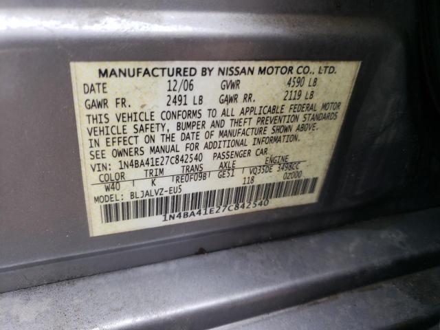 Photo 10 from auction – 2007 NISSAN MAXIMA SE with VIN 1N4BA41E27C842540