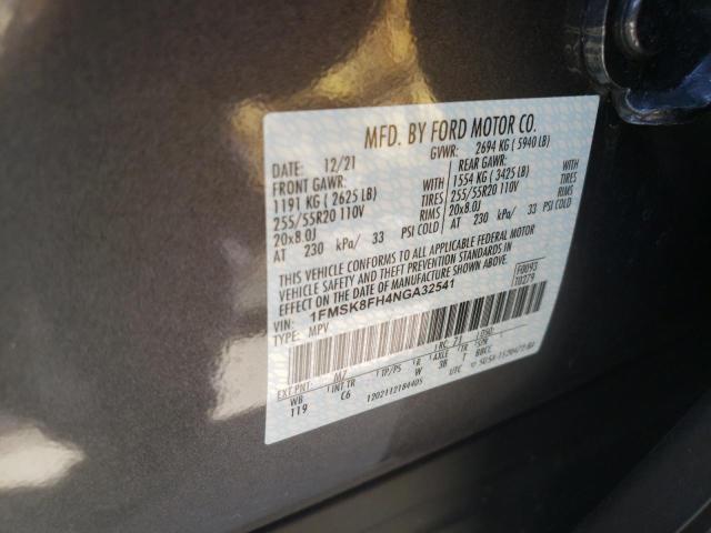 Photo 10 from auction – 2022 FORD EXPLORER L with VIN 1FMSK8FH4NGA32541