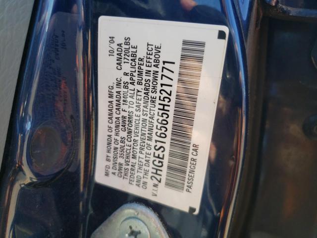 Photo 10 from auction – 2005 HONDA CIVIC LX with VIN 2HGES16565H521771