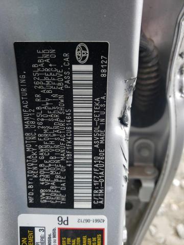 Photo 10 from auction – 2012 TOYOTA CAMRY BASE with VIN 4T1BF1FK4CU614645