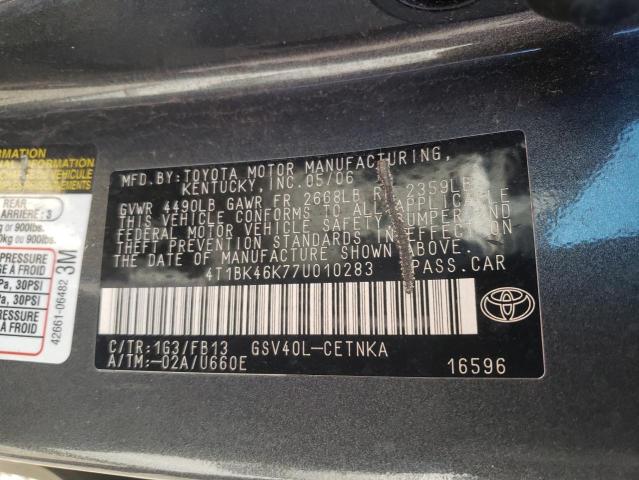 Photo 10 from auction – 2007 TOYOTA CAMRY with VIN 4T1BK46K77U010283