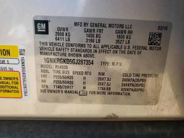 Photo 10 from auction – 2016 CHEVROLET TRAVERSE L with VIN 1GNKRGKD5GJ287354