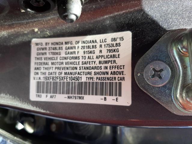 Photo 10 from auction – 2015 HONDA CIVIC LX with VIN 19XFB2F5XFE104501