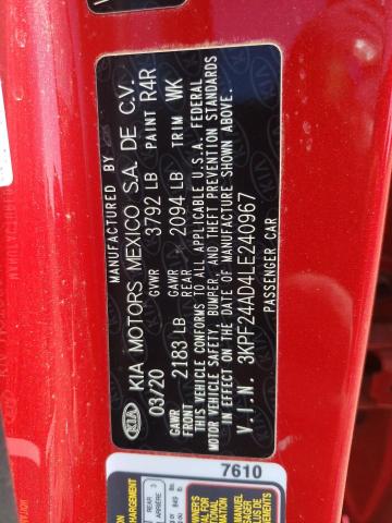 Photo 10 from auction – 2020 KIA FORTE FE with VIN 3KPF24AD4LE240967