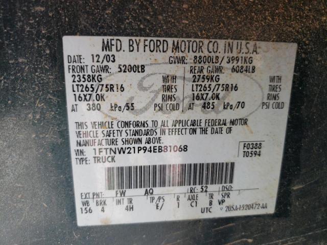 Photo 10 from auction – 2004 FORD F250 SUPER with VIN 1FTNW21P94EB81068