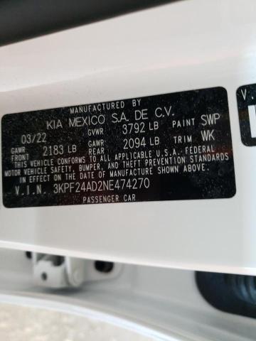 Photo 10 from auction – 2022 KIA FORTE FE with VIN 3KPF24AD2NE474270