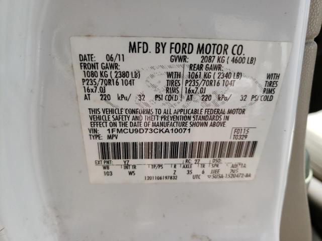 Photo 10 from auction – 2012 FORD ESCAPE XLT with VIN 1FMCU9D73CKA10071