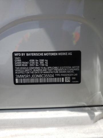 Photo 10 from auction – 2022 BMW 330I with VIN 3MW5R1J03N8C35504