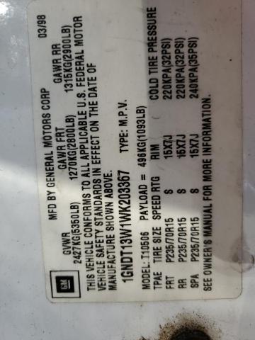 Photo 10 from auction – 1998 CHEVROLET BLAZER with VIN 1GNDT13W1WK203367