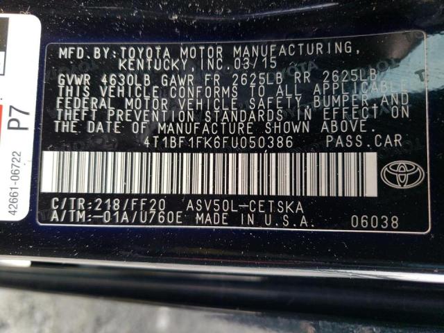 Photo 10 from auction – 2015 TOYOTA CAMRY LE with VIN 4T1BF1FK6FU050386