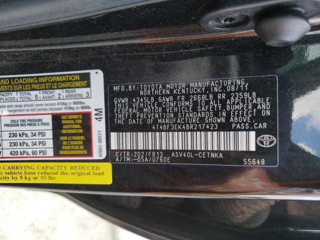 Photo 10 from auction – 2011 TOYOTA CAMRY BASE with VIN 4T4BF3EK4BR217423