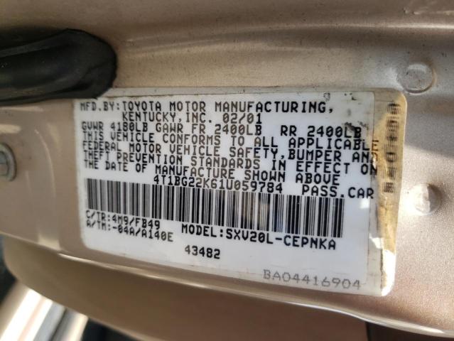 Photo 10 from auction – 2001 TOYOTA CAMRY CE with VIN 4T1BG22K61U059784