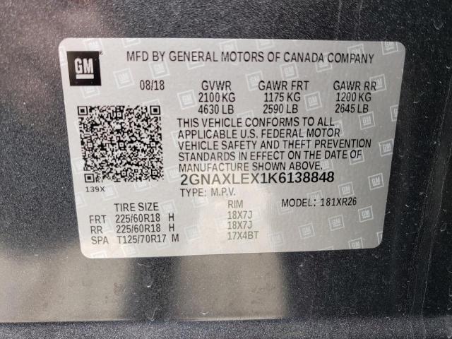 Photo 10 from auction – 2019 CHEVROLET EQUINOX LT with VIN 2GNAXLEX1K6138848
