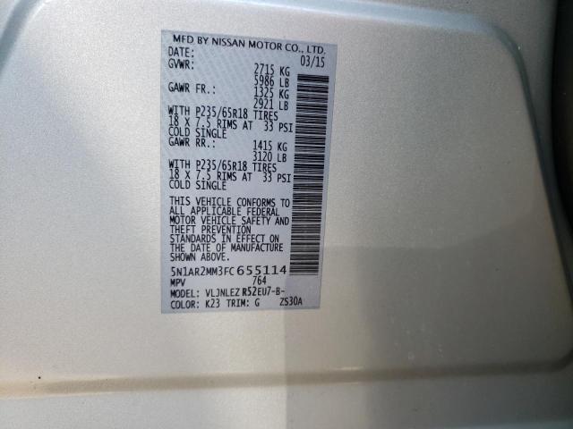Photo 10 from auction – 2015 NISSAN PATHFINDER with VIN 5N1AR2MM3FC655114
