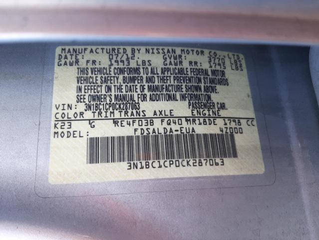 Photo 10 from auction – 2012 NISSAN VERSA S with VIN 3N1BC1CP0CK287063