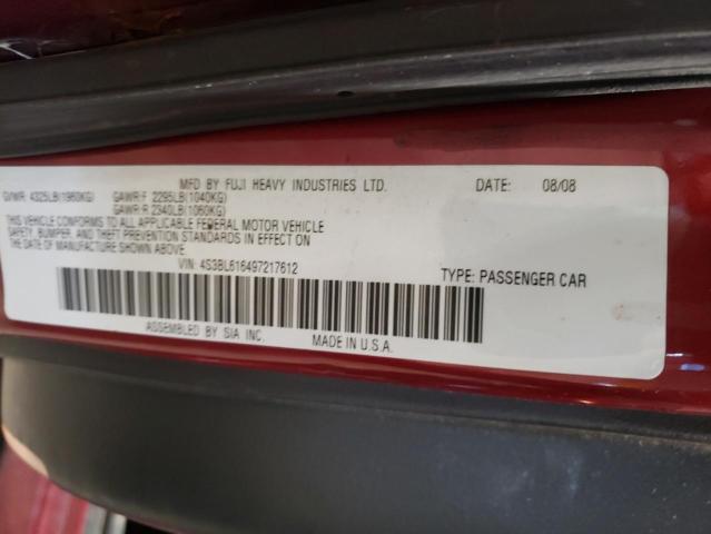 Photo 10 from auction – 2009 SUBARU LEGACY 2.5 with VIN 4S3BL616497217612