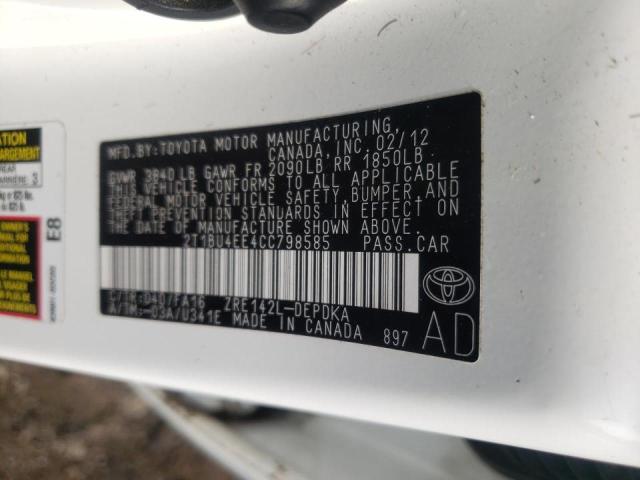 Photo 10 from auction – 2012 TOYOTA COROLLA BA with VIN 2T1BU4EE4CC798585