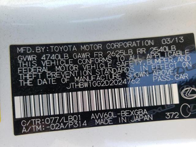 Photo 10 from auction – 2013 LEXUS ES 300H with VIN JTHBW1GG2D2024762