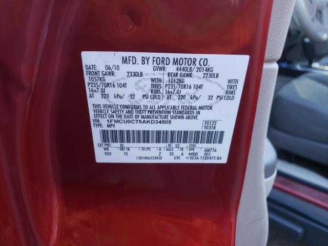 Photo 10 from auction – 2010 FORD ESCAPE XLS with VIN 1FMCU0C75AKD34505