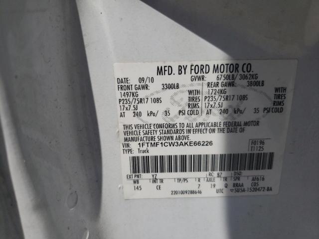 Photo 10 from auction – 2010 FORD F150 with VIN 1FTMF1CW3AKE66226