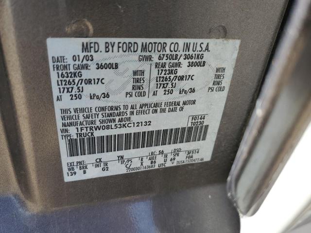 Photo 10 from auction – 2003 FORD F150 SUPER with VIN 1FTRW08L53KC12132