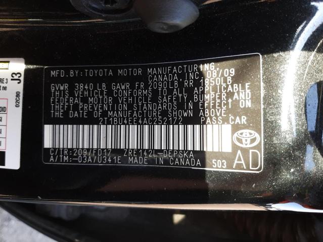 Photo 10 from auction – 2010 TOYOTA COROLLA BA with VIN 2T1BU4EE4AC252172