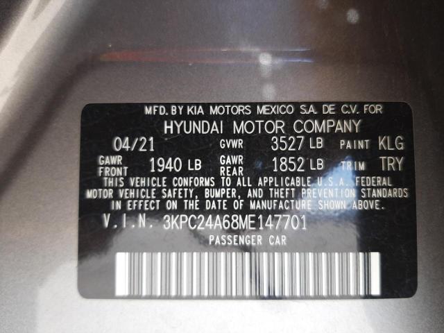 Photo 10 from auction – 2021 HYUNDAI ACCENT SE with VIN 3KPC24A68ME147701