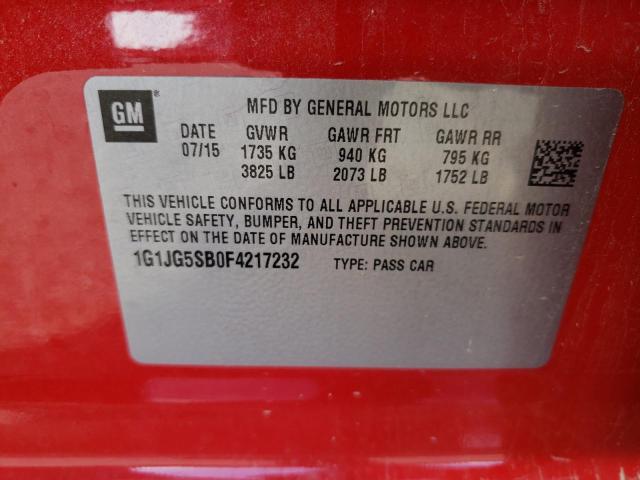 Photo 10 from auction – 2015 CHEVROLET SONIC RS with VIN 1G1JG5SB0F4217232