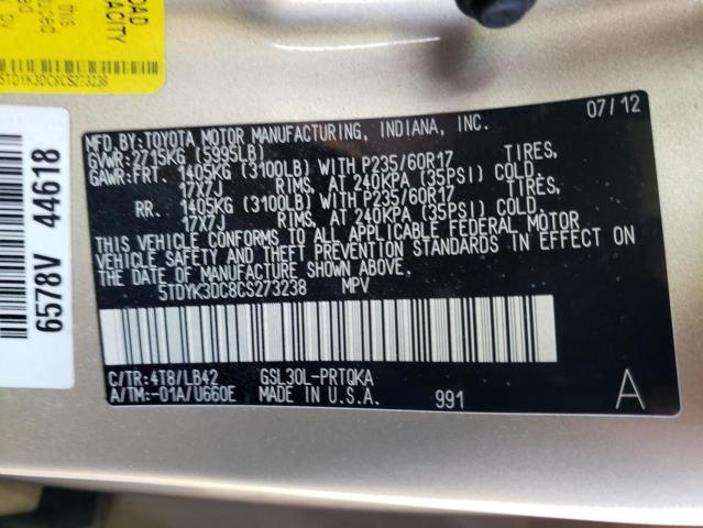 Photo 10 from auction – 2012 TOYOTA SIENNA XLE with VIN 5TDYK3DC8CS273238