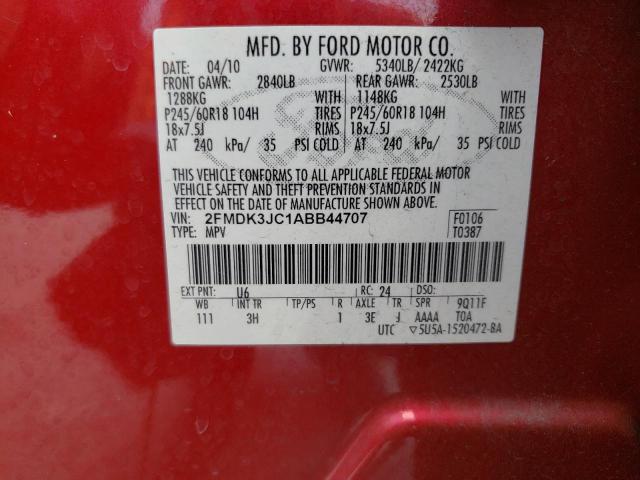 Photo 10 from auction – 2010 FORD EDGE with VIN 2FMDK3JC1ABB44707