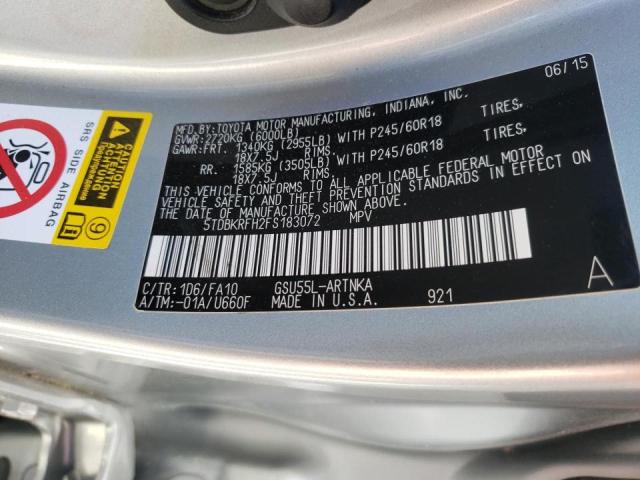 Photo 10 from auction – 2015 TOYOTA HIGHLANDER with VIN 5TDBKRFH2FS183072