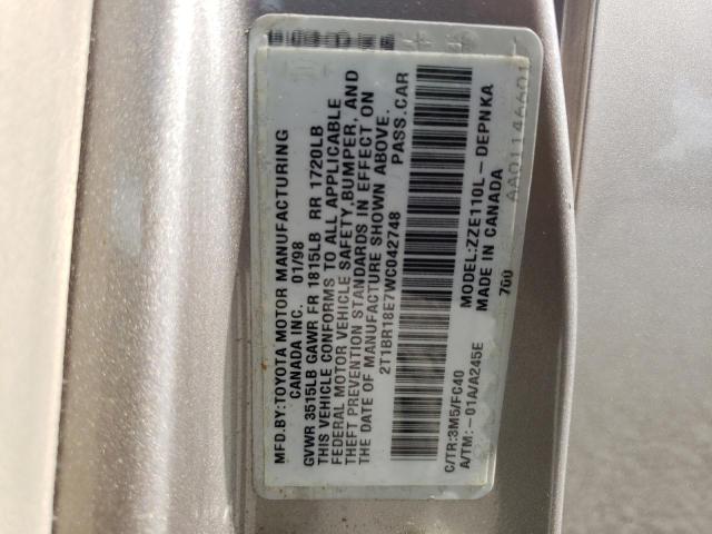 Photo 10 from auction – 1998 TOYOTA COROLLA VE with VIN 2T1BR18E7WC042748