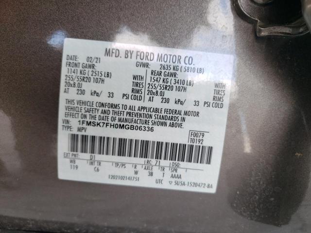 Photo 10 from auction – 2021 FORD EXPLORER L with VIN 1FMSK7FH0MGB06336
