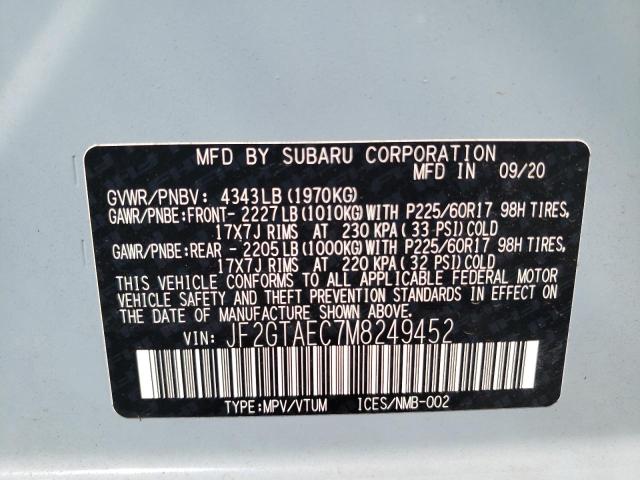Photo 10 from auction – 2021 SUBARU CROSSTREK with VIN JF2GTAEC7M8249452