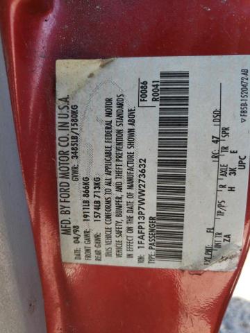 Photo 10 from auction – 1998 FORD ESCORT SE with VIN 1FAFP13P7WW273632