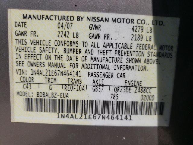 Photo 10 from auction – 2007 NISSAN ALTIMA 2.5 with VIN 1N4AL21E67N464141